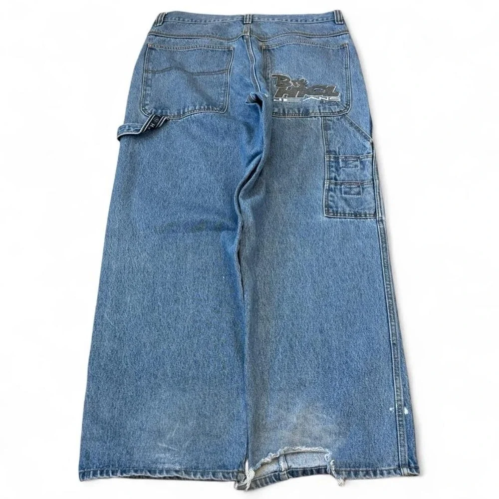 Vintage Hi Cut Line Baggy Wide Leg Carpenter Jeans Mens Size 38x32 Skater Grunge